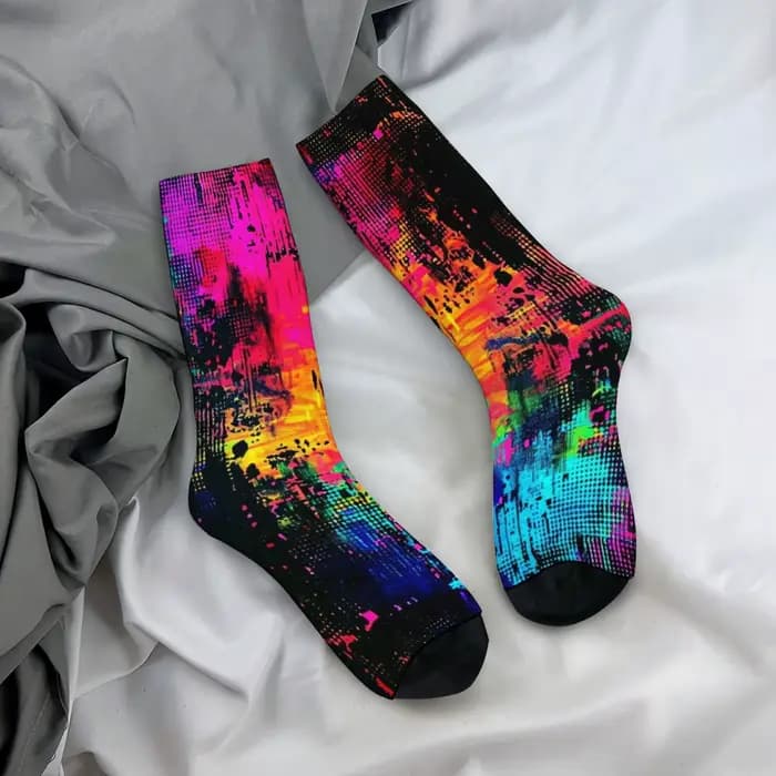 Chaussettes pour hommes Cyberpunk à effet encre éclaboussée