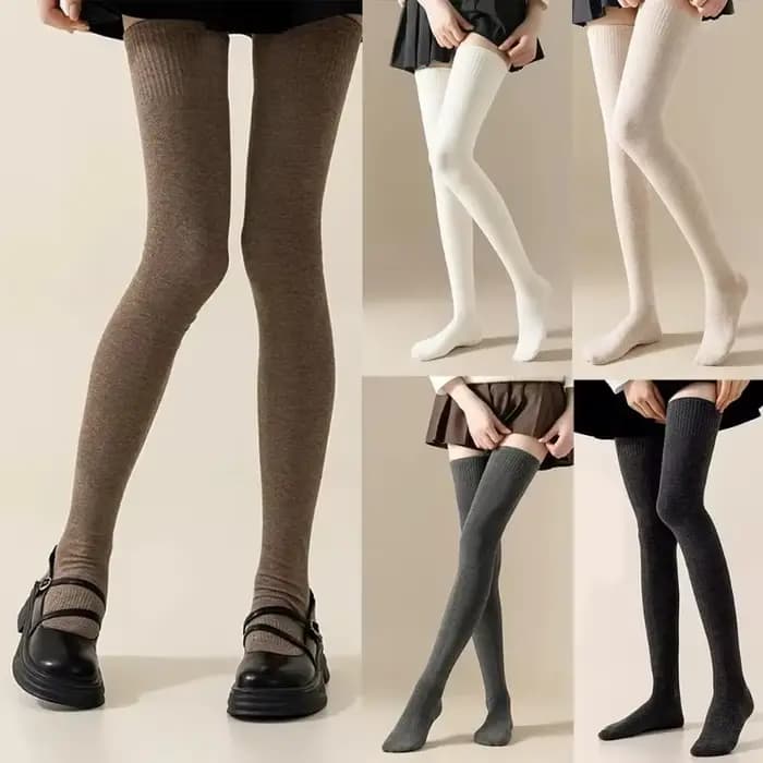 Chaussettes hautes d'hiver pour femmes, longueur 100 cm, style JK Lolita, couleur unie, au-dessus du genou, en velours fin