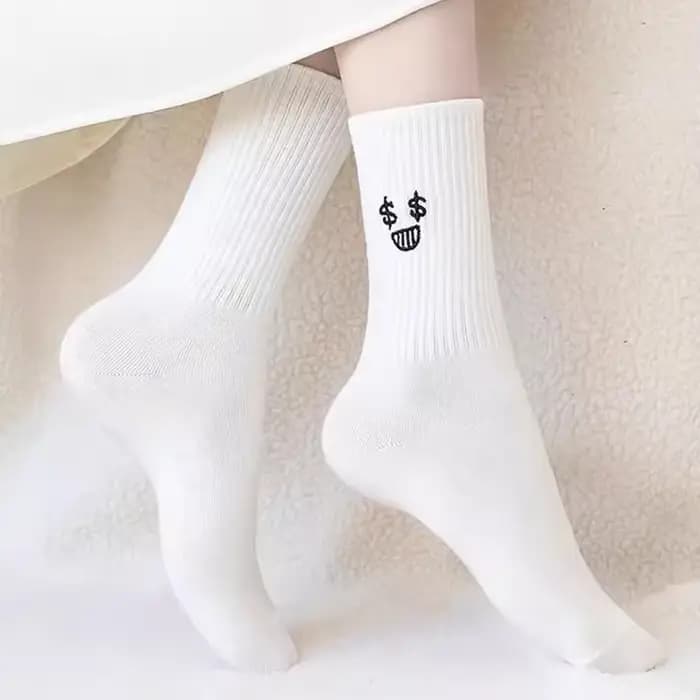 5 paires d'expressions émotionnelles mignonnes chaussettes chaudes pour femmes blanc Kawaii bas brodés