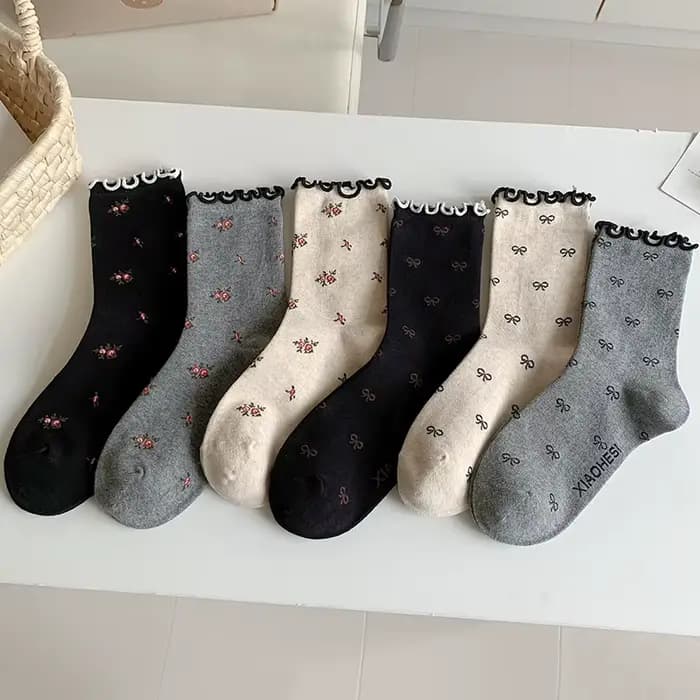 Chaussettes à volants à froufrous de style coréen rétro pour femmes