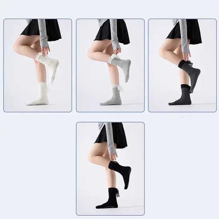 Sweety dentelle-bord sangles Yoga Pilates chaussettes pour femmes anti-dérapant sol sport mollet