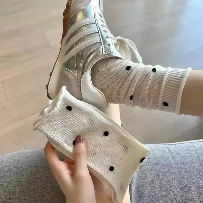 Chaussettes fines en coton imprimé à pois pour femmes
