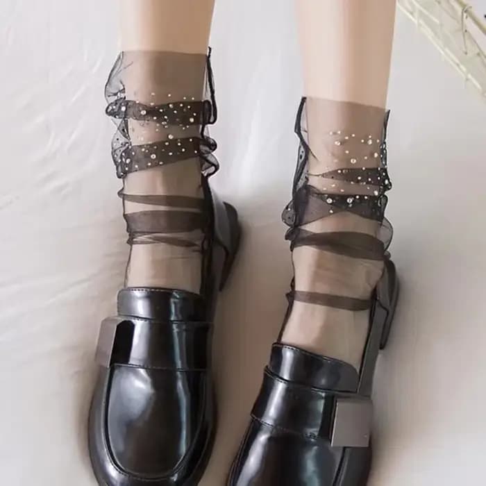 Femmes chaussettes Transparent paillettes cristal soie dentelle élastique courte cheville