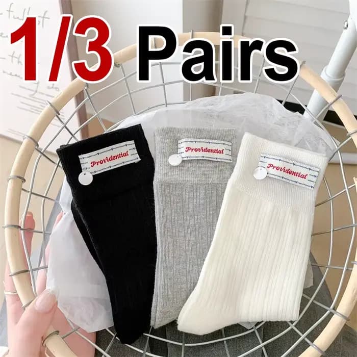 1/3 paires printemps automne femmes bouton étiquette mi Tube chaussette à la mode doux Style coréen