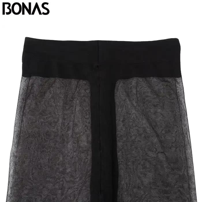 BONAS noir Sexy collants en Nylon pour femmes coupe ajustée haute élasticité
