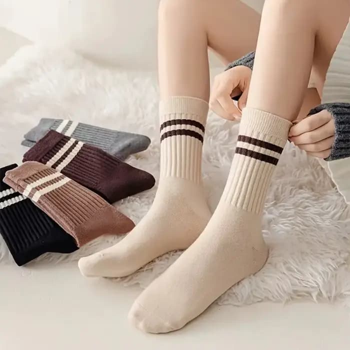 5paris rétro doux rayure chaussettes élastique respirant coton