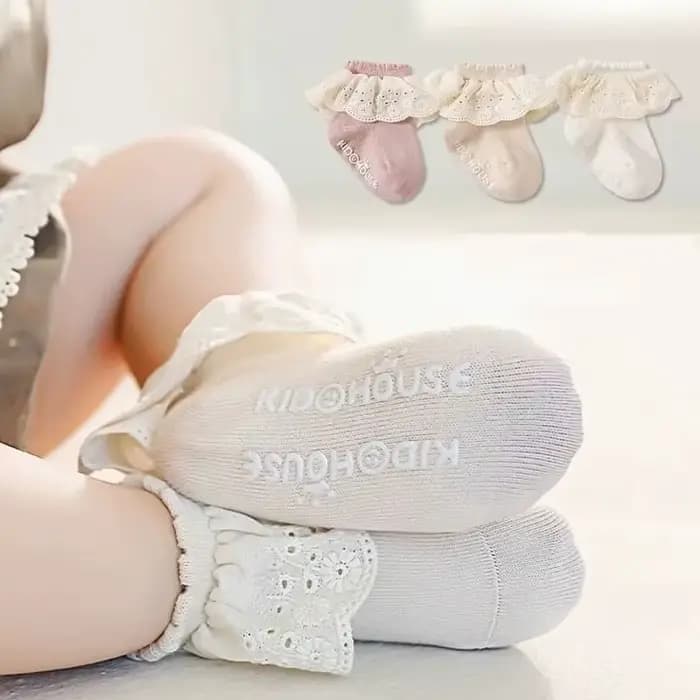 Chaussettes en dentelle de coton pour nouveau-né fille