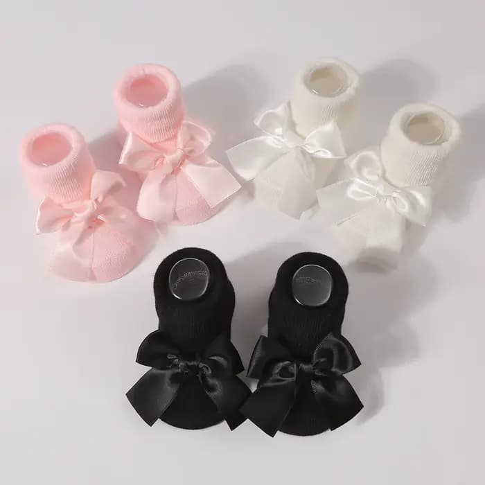 Chaussettes en coton pour bébé, chaussettes antidérapantes pour nouveau-né fille, Design avec nœud papillon mignon, printemps-automne
