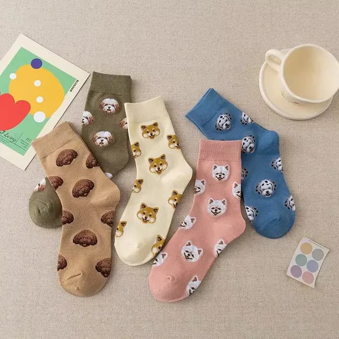 Mignon dessin animé chien moyen Tube chaussette femmes Ins créatif femme Sokken imprimé avec Shiba Inu dalmatien Malzis Teddy poméranien goutte