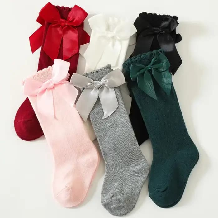 Chaussettes hautes en coton avec gros nœud pour enfants