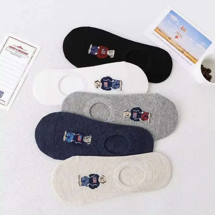 Été 5 paires 1 ensemble mode hommes dessin animé ours automne chaussettes antidérapant Transparent confortable Silicone