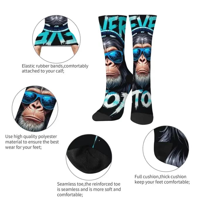 NEVER STOP rock DJ gorille chaussettes roman amusant heureux hommes