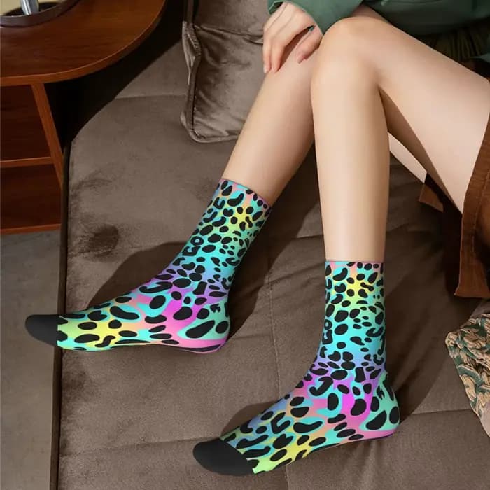 Chaussettes d'hiver unisexes à motif imprimé léopard néon