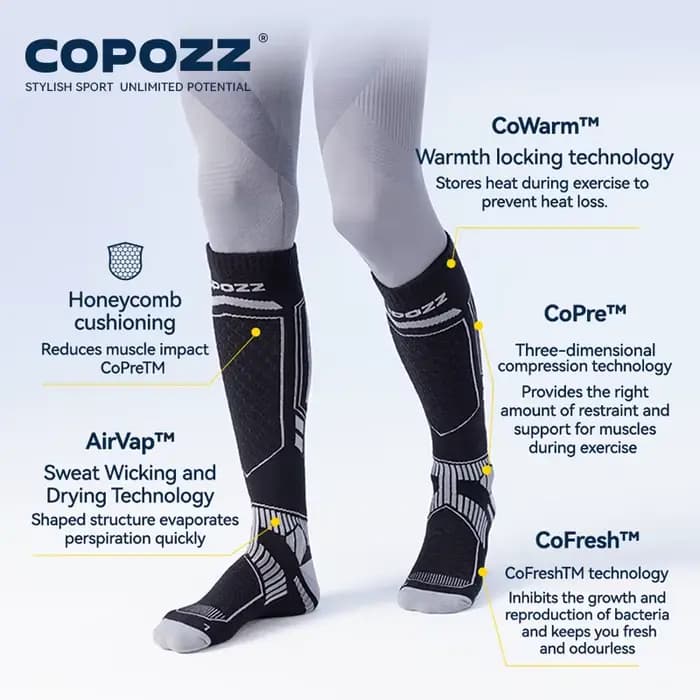 COPOZZ chaussettes de Ski en laine mérinos hommes femmes chaussettes de randonnée en plein air épaissir la transpiration chaude séchage rapide genou haute chaussettes longues Snowboard