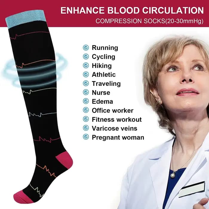 3/6/7 paires/pack chaussettes de Compression femmes hommes genou haute 30 MmHg course