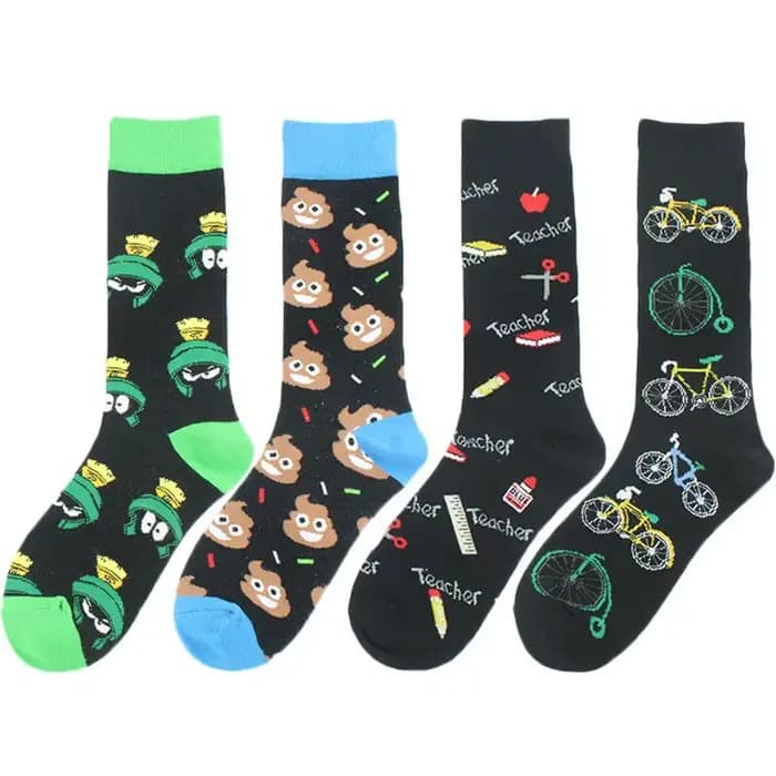 Chaussettes pour hommes tendance, motif amusant de vélo, pizza, basket-ball