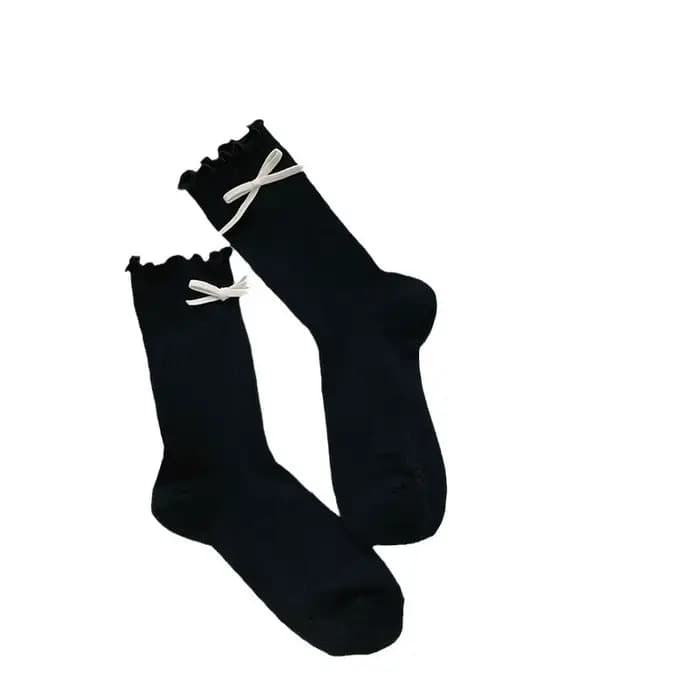 Chaussettes pour femmes Printemps-Été, mi-mollet, fines, en maille ajourée, respirantes et fraîches, avec nœud mignon et élégant, chaussettes de mode, vente en gros
