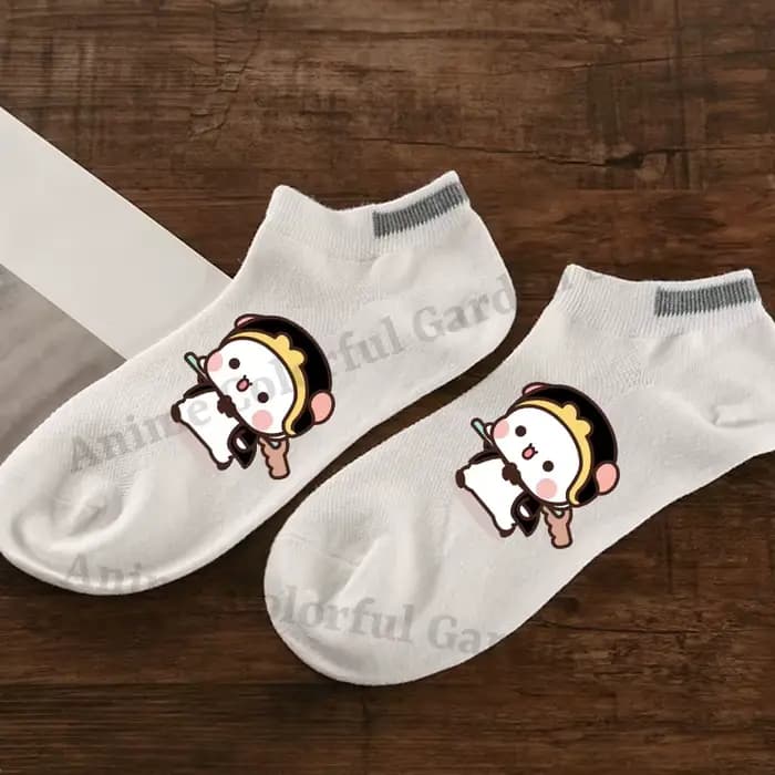 Bubu One Two – Chaussettes de cheville mignonnes à motif d'ours pour hommes et femmes, chaussettes imprimées de dessins animés, chaussettes d'été anti-transpiration pour couples, cadeaux