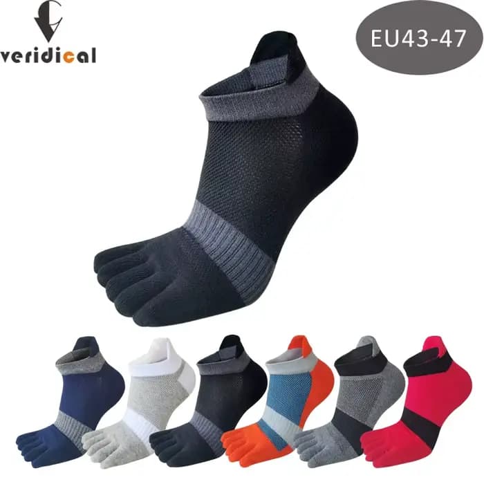 Chaussettes de sport grande taille pour homme, en maille, absorbantes, à coupe basse, rayées, pour le fitness et les voyages, chaussettes à 5 doigts, tailles EU43-47