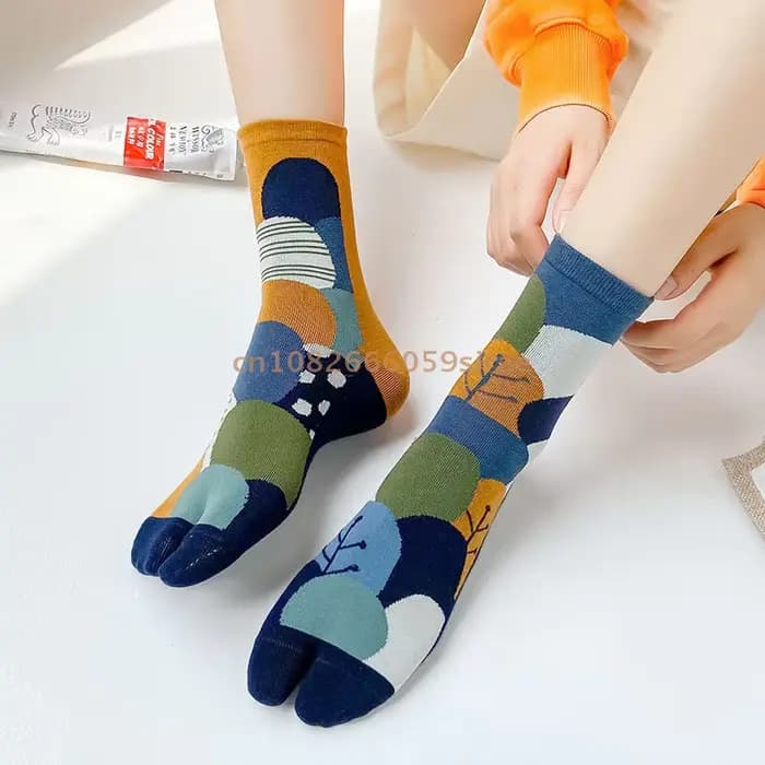1 paire de chaussettes Jacquard colorées à deux orteils pour femmes