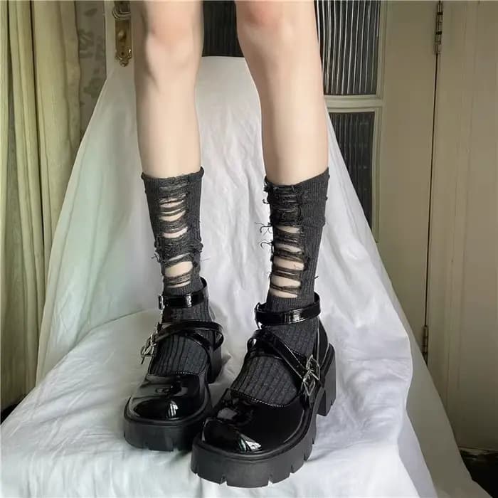 Chaussettes gothiques déchirées à mi-tube pour femmes, chaussettes Y2K Hot Girl, chaussettes Punk Harajuku, chaussettes à trous cassés, accessoires vestisens