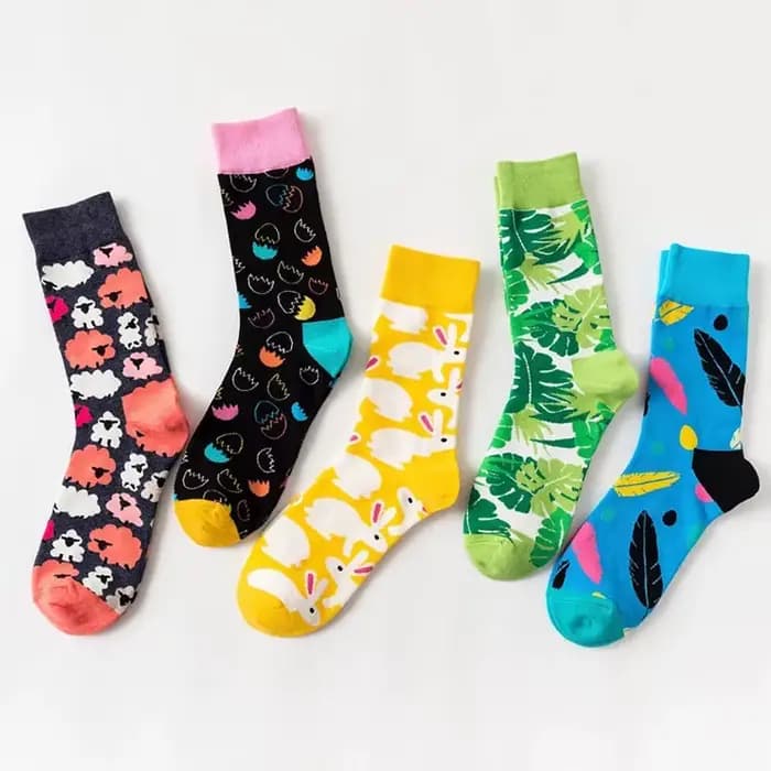 Femmes personnalité Couples drôle heureux chaussettes coton hommes chaussettes femme Soks oeuf lapin plume mouton chaussettes feuilles