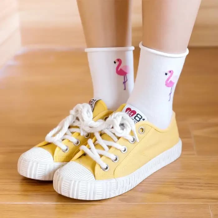 Jolies chaussettes d'animaux de dessin animé pour filles, flamant rose, pingouin, girafe, alpaga, sertissage, Confinement doux, bouche ample