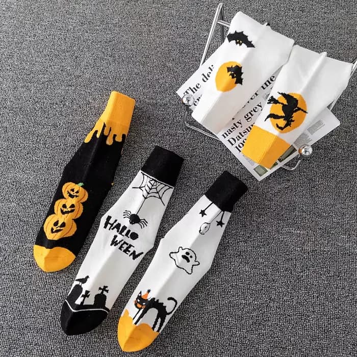 Chaussettes d'hiver d'halloween pour femmes et hommes, chaussettes amusantes en coton épais et respirant, Tube central, squelette de chauve-souris, citrouille, dessin animé
