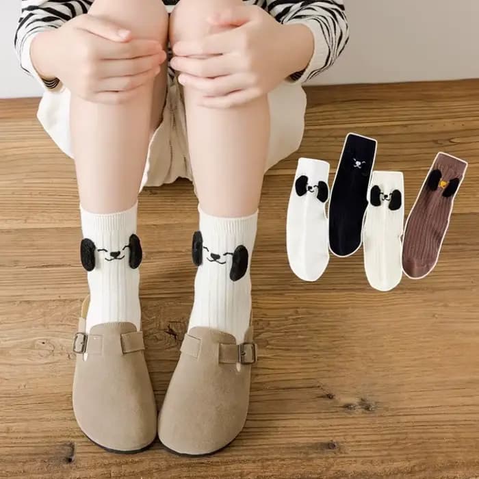 4 paires de chaussettes d'automne pour enfants de 1 à 12 ans, chaussettes tricotées en coton avec chien brodé de dessin animé mignon pour filles et garçons, chaussettes de sport scolaires