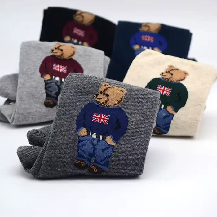 Dessin animé ours tube moyen hommes chaussettes concepteur coton