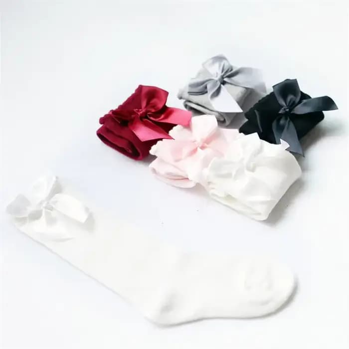 Chaussettes hautes en coton avec nœud papillon pour bébé garçon et fille