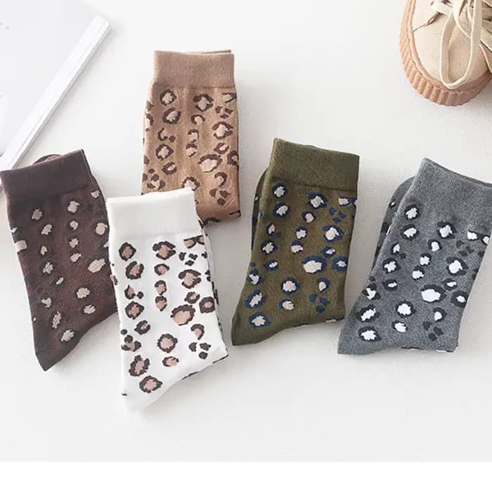 5 paires mode femmes chaussettes imprimé léopard printemps automne haute rue populaire mignon