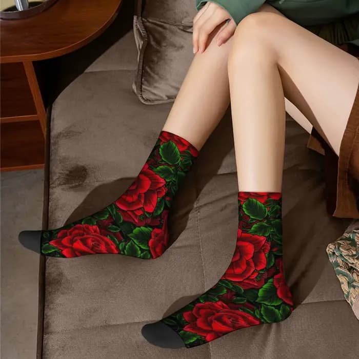 Chaussettes rétro romantiques à motif de roses pour hommes