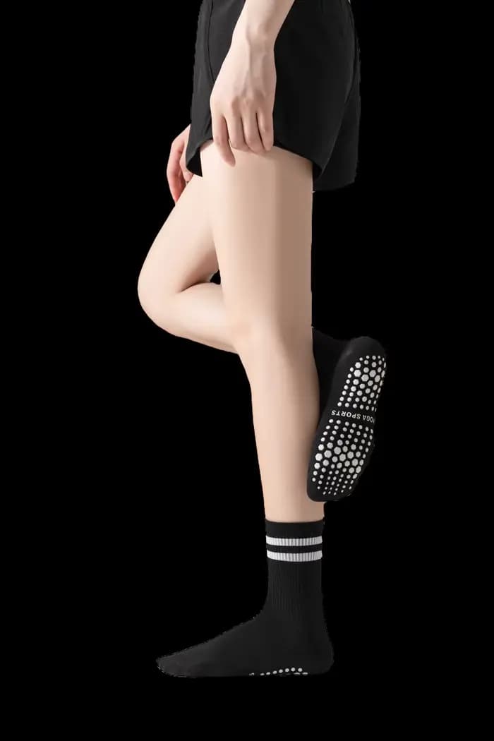 Chaussettes antidérapantes mi-longues pour femmes, chaussettes de yoga Prati à double rayures, chaussettes antidérapantes pour le fitness, chaussettes de ballet, chaussettes de sport
