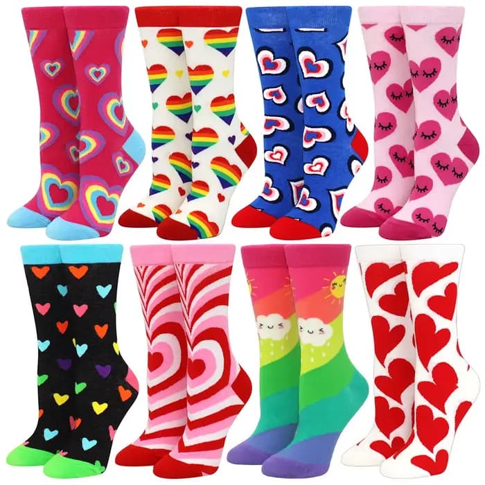 Nouvelles femmes chaussettes 1 paire coton amour arc-en-ciel couleur rayé imprimé nouveauté mode dame printemps moyen