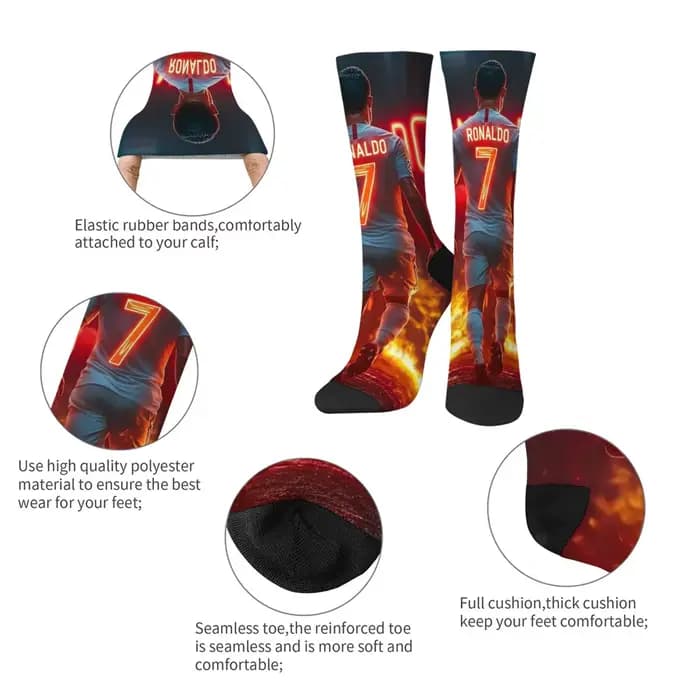 Nouveauté Flame Football CR7 Cristiano Ronaldo chaussettes drôles pour hommes