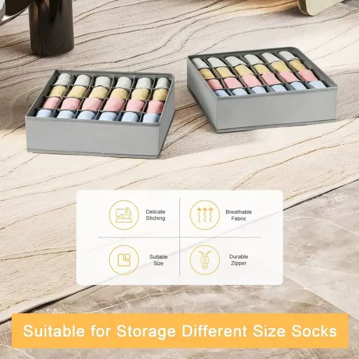 Boîte de rangement pliable à 24 compartiments, organiseur en tissu pour chaussettes et sous-vêtements, pour armoire, tiroir, organisation de la maison