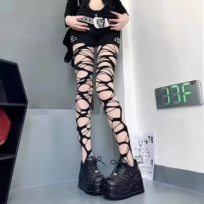 Collants résille déchirés pour femmes, respirants, confortables, tendance, style gothique punk, ajourés