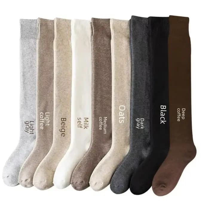 Chaussettes hautes en cachemire pour femmes, doublure pelucheuse, bonneterie d'hiver confortable, couvre-jambes, chaussettes au-dessus du genou, bas chauds et épais, best-seller