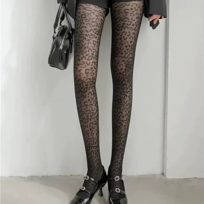 Collants Rétro Jacquard Imprimé Léopard, Fins et Transparents pour l'Été, Sexy, Ajustés, pour Femme, Mode Quotidienne, Chaussettes, Bas, Leggings
