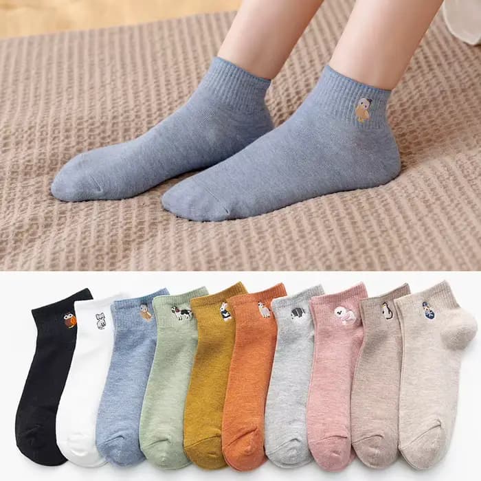 Harajuku femmes chaussettes Kawaii mignon drôle broderie Animal coton chaussettes unisexe heureux décontracté Streetwear chaud Calcetines Mujer