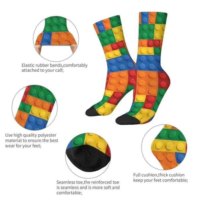 Chaussettes amusantes pour hommes avec imprimé de blocs de construction