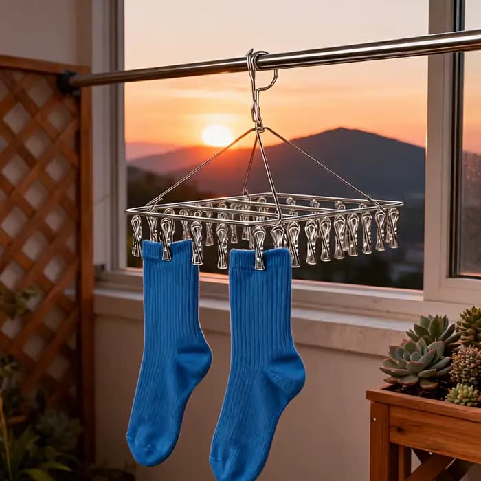 Séchoir à chaussettes multifonctionnel en acier inoxydable, robuste et épais, avec pinces à chaussettes domestiques, l'outil idéal pour sécher les sous-vêtements sur balcon