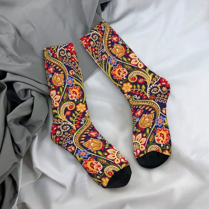Chaussettes ethniques bohèmes vintage à motifs floraux, chaussettes décontractées à la mode pour hommes, confortables, respirantes, antidérapantes, pour le cyclisme en plein air, les sports