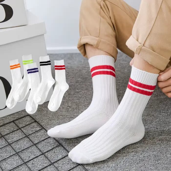 1 Paire de Chaussettes Mi-Mollet Rayées en Tricot Côtelé Épais pour Hommes et Femmes
