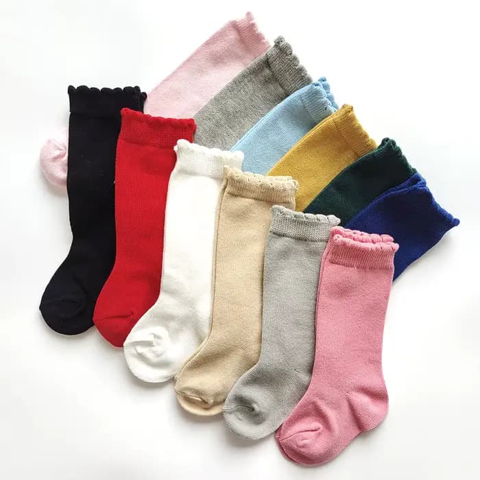 Chaussettes hautes pour enfants, chaussettes longues plates pour bébés filles et garçons, en coton doux, couleur unie, bas pour enfants de 0 à 7 ans, nouvelle collection