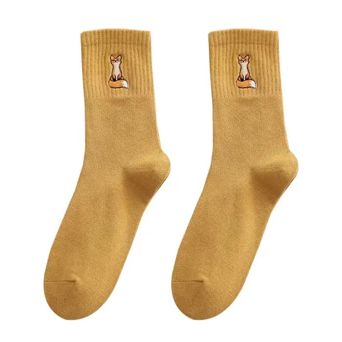 Fox femmes chaussettes coton chaussette pour filles beau motif de broderie couleur unie jaune rouge noir blanc vert décontracté Style d'équipage