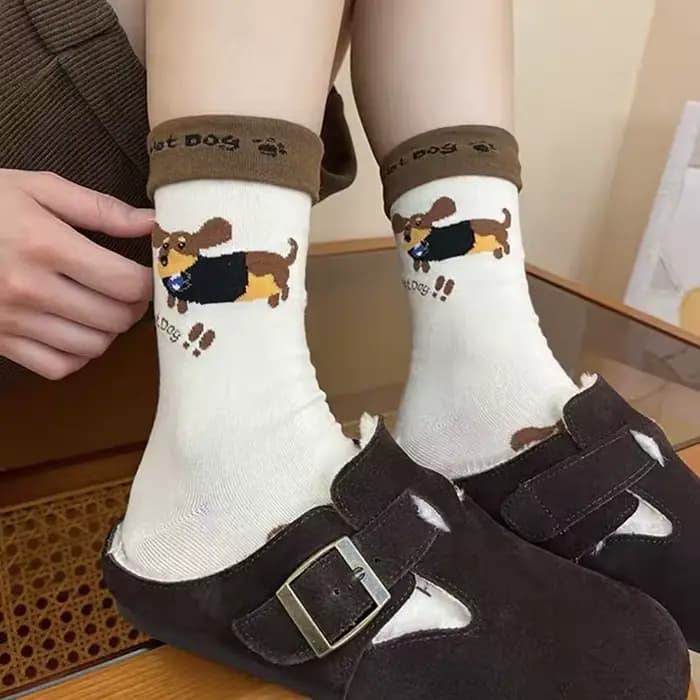 1 paire drôle teckel Animal coton chaussettes saucisse chien dessin animé impression