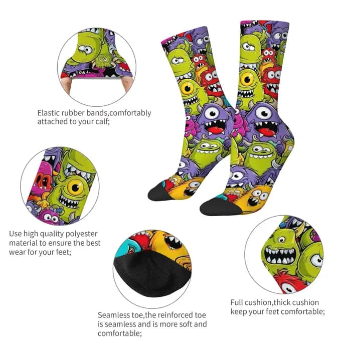 Chaussettes pour hommes motif monstre mignon de dessin animé