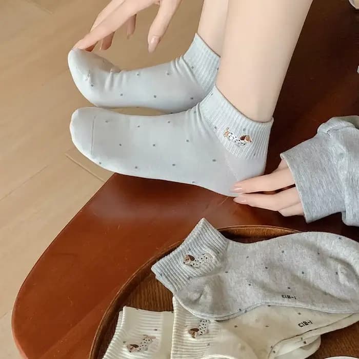 5 paires de chaussettes basses pour femmes, motif jacquard Teckel, style preppy, respirantes, fines, invisibles, printemps-été
